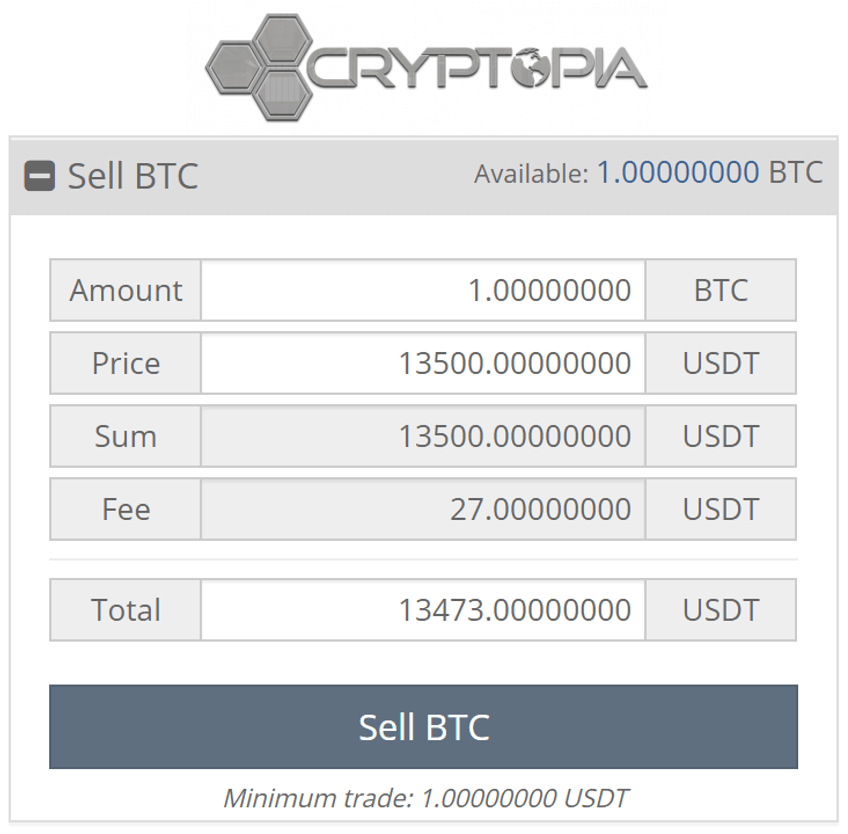 Ejemplo vender bitcoins Cryptopia