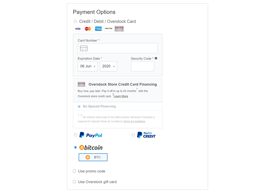 Payez avec Bitcoin sur overstock.com